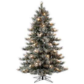 7.5' x 59" Pre-Lit Flocked Cayce Pine Artificial Christmas Tree with Warm White LED Lights