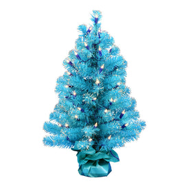 2' x 16" Pre-Lit Sky Blue Tinsel Tree with 50 Clear Dura-Lit 50 Lights and Plastic Base