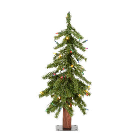 2' x 16.5" Pre-Lit Natural Alpine Artificial Christmas Tree with Multi-Colored Incandescent Lights
