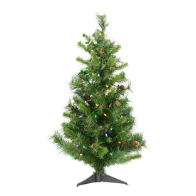 3' Pre-Lit Cheyenne Pine Artificial Christmas Tree with 100 Multi-Colored LED Lights