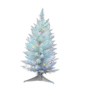 30" Sparkle White Spruce Pencil Artificial Christmas Tree with 50 Multi-Colored LED Lights