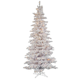 6.5' Pre-lit Flocked White Slim Artificial Christmas Tree with Clear Lights