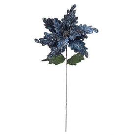 20" Blue Glitter Poinsettia Artificial Christmas Picks 3 Per Bag
