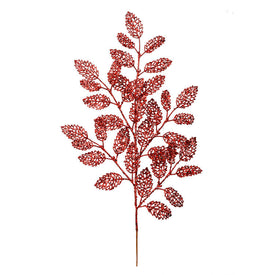 22" Red Glitter Loral Leaf Spray