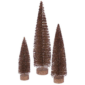 12"/16"/20" Unlit Mocha Glitter Oval Artificial Christmas Trees Set of 3