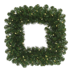 30" Pre-Lit Oregon Fir Artificial Christmas Square Wreath with 70 Warm White LED Lights