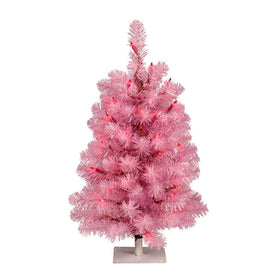 2' x 15" Pre-Lit Pink Pine Tree with 50 Pink Mini Lights