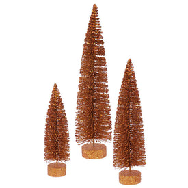 12"/16"/20" Unlit Copper Glitter Oval Artificial Christmas Trees Set of 3