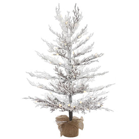 4' x 30" Pre-Lit Flocked Winter Twig Pine Artificial Christmas Tree with Warm White LED Lights