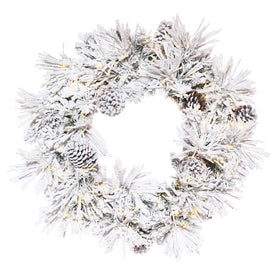 36" Pre-Lit Flocked Atka Wreath with Pine Cones and 250 Warm White Wide-Angle LED Lights