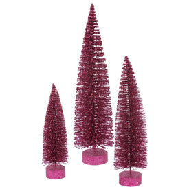 12"/16"/20" Unlit Mauve Glitter Oval Artificial Christmas Trees Set of 3