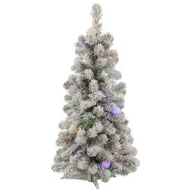 3' Pre-Lit Flocked Kodiak Spruce Artificial Christmas Tree with Multi-Colored LED Lights