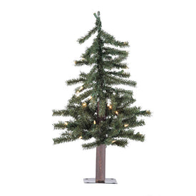 2' x 16.5" Pre-Lit Natural Alpine Artificial Christmas Tree with Warm White LED Lights