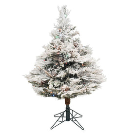 3.5' Pre-Lit Flocked Alberta Artificial Christmas Tree with Multi-Colored LED Lights