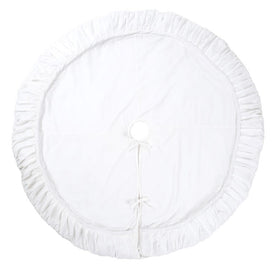 60" Plush White Velvet Tree Skirt with 6" Border and Tie Closure