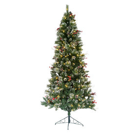 7' Pre-Lit Snow-Tipped Pine and Berry Artificial Christmas Tree with Warm White Dura-Lit LED Lights