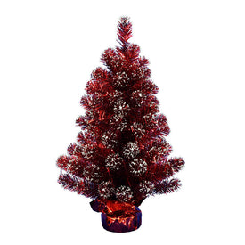 2' x 16" Unlit Dark Red Tinsel Tree with Plastic Base