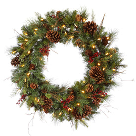 30" Pre-Lit Cibola Mixed Berry Artificial Christmas Wreath with 50 Warm White LED Lights