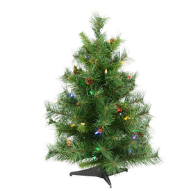 2' Pre-Lit Cheyenne Pine Artificial Christmas Tree with 50 Multi-colored Dura-Lit LED Lights