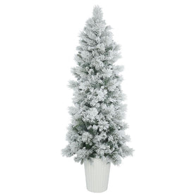 7' Unlit Potted Flocked Castle Pine Artificial Christmas Tree