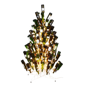 6.5' x 46" White Wine Bottle Tree Frame with 600 Clear Dura-Lit Lights for 121 Bottles