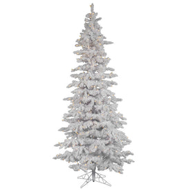 7.5' Pre-lit Flocked White Slim Artificial Christmas Tree with Warm White LED Lights