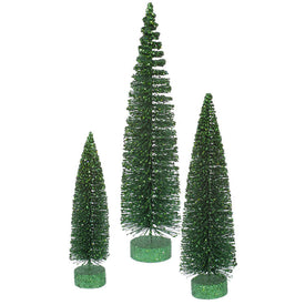 12"/16"/20" Unlit Emerald Glitter Oval Artificial Christmas Trees Set of 3