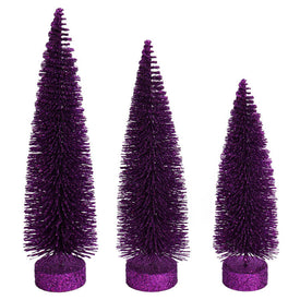12"-14"-16" Plum Glitter Oval Pine Trees Set of 3