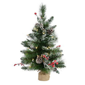 2' Pre-Lit Snow-Tipped Pine and Berry Artificial Christmas Tree with Warm White Dura-Lit LED Lights