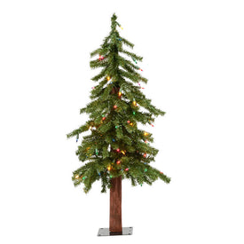 3' x 21" Pre-Lit Natural Alpine Artificial Christmas Tree with Multi-Colored Incandescent Lights