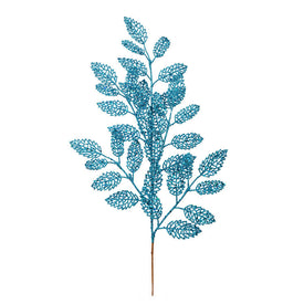 22" Turquoise Glitter Loral Leaf Spray