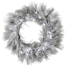 36" Pre-Lit Flocked Alder Long Needle Pine Wreath with 30 C7 Frosted White LED Lights