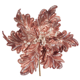 17" Rose Gold Pearl Glitter Poinsettia Artificial Christmas Picks 3 Per Bag