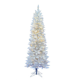 7.5' Sparkle White Spruce Pencil Artificial Christmas Tree with 350 Warm White LED Lights