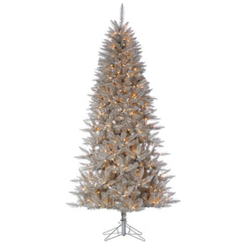 4.5' x 32" Pre-Lit Platinum Fir Artificial Christmas Pencil Tree with 250 Warm White Dura-Lit LED Lights