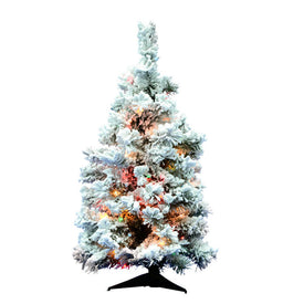 36" Flocked Alaskan Pine Artificial Christmas Tree with 100 Multi-Colored Dura-Lit Lights