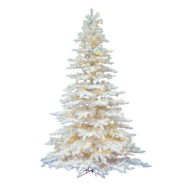 4.5' Pre-lit Flocked White Spruce Artificial Christmas Tree with Frosted Warm White LED Lights