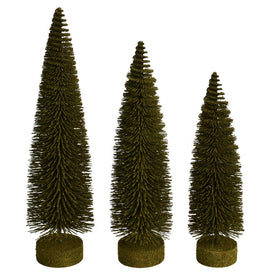 12"-14"-16" Green Glitter Oval Pine Trees Set of 3