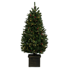 5' x 32" Pre-Lit Potted Mixed Berry Pine Artificial Christmas Tree with Warm White LED Lights