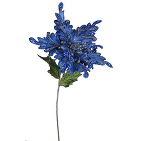 31" Blue Velvet Poinsettia Artificial Christmas Picks 3 Per Bag