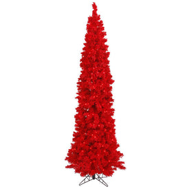 7.5' Pre-Lit Flocked Red Pencil Fir Artificial Christmas Tree with Red Dura-Lit LED Lights