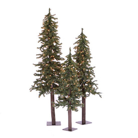 4", 5", 6" Pre-Lit Natural Alpine Artificial Christmas Trees Set with Warm White LED Lights