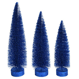 12"-14"-16" Midnight Blue Glitter Oval Pine Trees Set of 3