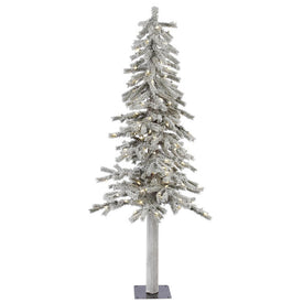 5' x 27" Pre-Lit Flocked Alpine Artificial Christmas Tree with Warm White LED Dura-Lit Lights