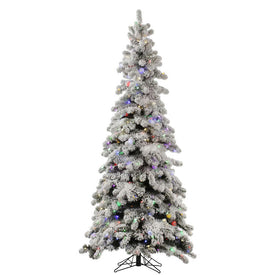 7' Pre-Lit Flocked Kodiak Spruce Artificial Christmas Tree with Multi-Colored LED Lights