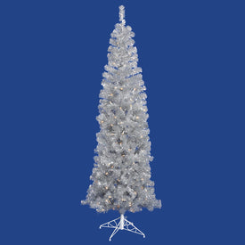 7.5' Pre-Lit Silver Pencil Artificial Christmas Tree with 400 Clear Lights