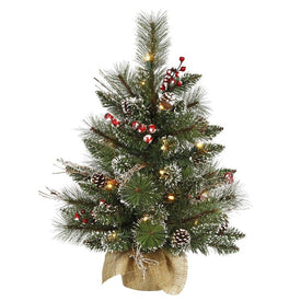 2' Pre-Lit Snow-Tipped Pine and Berry Artificial Christmas Tree with Clear Dura-Lit Lights