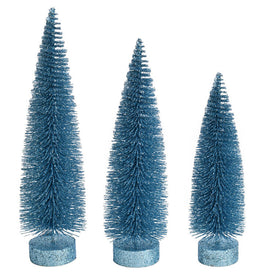 12"-14"-16" Baby Blue Glitter Oval Pine Trees Set of 3