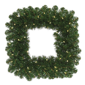 24" Pre-Lit Oregon Fir Artificial Christmas Square Wreath with 50 Warm White LED Lights