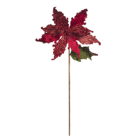 20" Red Pointed Pearl Poinsettia Artificial Christmas Picks 3 Per Bag